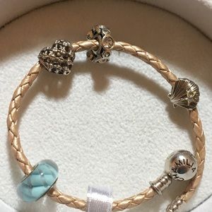Chamilia Leather Bracelet, 3 silver & glass charm